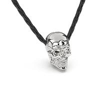 SERASAR Leather Necklace Men's with Skull Head Pendant - 60cm Silver Viking Chain Jewellery Box Genuine Gift for Men