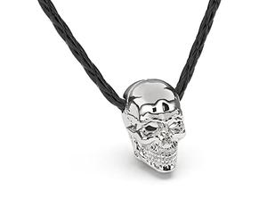 SERASAR Leather Necklace Men's with Skull Head Pendant - 60cm Silver Viking Chain Jewellery Box Genuine Gift for Men