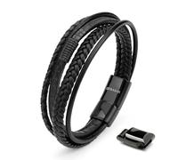 SERASAR Mens Black Leather Bracelet 23cm Mens GiftBox Genuine Braided Multilayer Wrap Man Male Bracelets Magnetic Jewelry