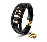 SERASAR Mens Bracelets 20cm Gold GiftBox Genuine Leather Cowhide Braided AdjustAble Magnetic Clasp MultiLayer Wrap Jewellery Rope Mans Male Band Jewelry Accessories
