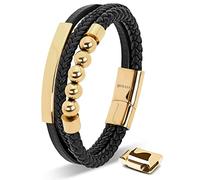 SERASAR Mens Bracelets 23cm Gold GiftBox Genuine Leather Cowhide Braided Adjustable Magnetic Clasp Multilayer Wrap Jewellery Box Mans Male Band Accessories