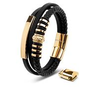 SERASAR Mens Bracelets 23cm Gold GiftBox Genuine Leather Cowhide Braided AdjustAble Magnetic Clasp MultiLayer Wrap Jewellery Rope Mans Male Band Jewelry Accessories