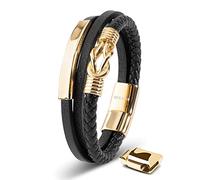 SERASAR Men's Gold Bracelet 17cm Men's Bracelet Leather Gift Present Box Braided Cowhide Leather Adjustable Magnetic Clasp Multi-Layer Wrap Jewelry-Box Rope Male Mans Men Jewelry Magnet