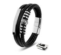 SERASAR Mens Jewellery Leather Bracelet 20cm Silver Mens GiftBox Genuine Cowhide Braided AdjustAble Magnetic Clasp MultiLayer Wrap Mans Male Bracelets Band Jewelry