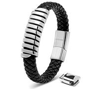 SERASAR Mens Leather Bracelet 17cm Silver Presents Men GiftBox Cowhide Braided Magnetic Clasp Multilayer Wrap Rope Mans Male Bracelets Band Jewelry Magnet Accessories
