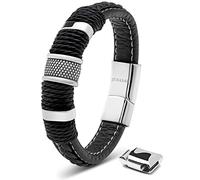 SERASAR Mens Leather Bracelet 17cm Silver Presents Men GiftBox Cowhide Braided Magnetic Clasp Multilayer Wrap Rope Mans Male Bracelets Band Jewelry Magnet Accessories