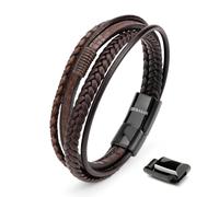 SERASAR Mens Leather Bracelet 17cm Silver Presents Mens GiftBox Cowhide Braided Magnetic Clasp Multilayer Wrap Mans Male Bracelets Band Jewellery Magnet
