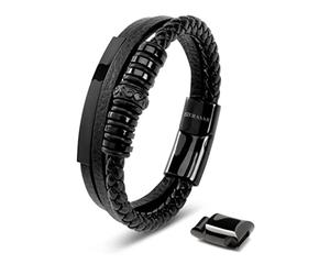 SERASAR Mens Leather Bracelet 20cm Black Men GiftBox Genuine Braided AdjustAble Magnetic Clasp MultiLayer Wrap Rope Mans Bracelets Jewelry Magnet Accessories