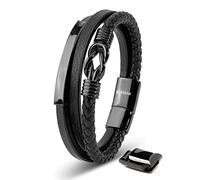 SERASAR Mens Leather Bracelet 20cm Black Mens GiftBox Genuine Braided Adjustable Magnetic Clasp Multilayer Wrap Mans Bracelets Jewelry Magnet Accessories