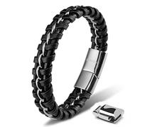 SERASAR Mens Leather Bracelet 23cm Silver Presents Men GiftBox Cowhide Braided Magnetic Clasp MultiLayer Wrap Rope Mans Male Bracelets Band Jewelry Magnet Accessories