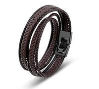 SERASAR Mens Leather Bracelet 34cm Brown Men GiftBox Genuine Cowhide Braided AdjustAble Stainless Steel Accessories MultiLayer Wrap Rope Mans Male Band Jewelry