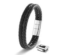 SERASAR Men's Leather Bracelet Magnetic Clasp Stainless Steel | Shining Genuine Cowhide Leather | Braided Style Bracelets | Jewellery Gift Box Included | Fashion Accessories For Men, 23cm, Stainless