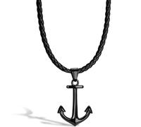 SERASAR | Men's Leather Necklace "Anchor" with Stainless Steel Pendant | Giftbox