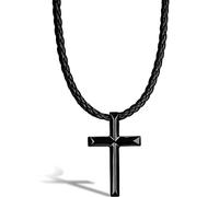 SERASAR Mens Leather Necklace Chain with Pendant - 60cm Black Cord Locket Jewelry Box Genuine Gift Necklet