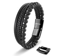 SERASAR Mens Original Leather Bracelet Mens Black Lava Bracket GiftBox Genuine Braided Adjustable Magnetic Clasp Multilayer Wrap Mans Wristband Jewellery Magnet Accessories