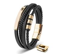 SERASAR Men's Gold Bracelet 17cm Men's Bracelet Leather Gift Present Box Braided Cowhide Leather Adjustable Magnetic Clasp Multi-Layer Wrap Jewelry-Box Rope Male Mans Men Jewelry Magnet