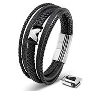 SERASAR Mens Silver Bracelets 23cm Bracelet Men GiftBox Genuine Leather Cowhide Braided Magnetic Clasp Multilayer Wrap Rope Mans Male Band Jewelry Magnet Accessories