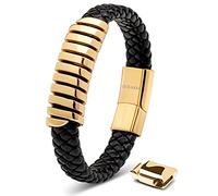 SERASAR Mens Gold Bracelet 17cm Leather Or GiftBox Braided Cowhide Adjustable Magnetic Clasp Multilayer Wrap Jewelry Box Rope Male Mans Men Magnet
