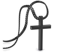 SERASAR Cross Chain Men Necklace Black Stainless Steel with Jewellery Box Gift for Mens Band Jesus Man