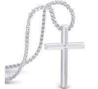 SERASAR Silver Cross Necklace Men Stainless Steel Chain 60cm Jesus Pendant