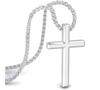 SERASAR Silver Cross Necklace Men Stainless Steel Chain 60cm Jesus Pendant