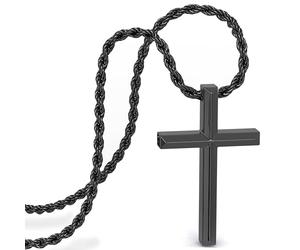 SERASAR Stainless Steel Men's Necklace with Pendant - 50cm Black Cord Gift for Men Gothic Chain Emo Jewellery Box Communion male Silver