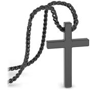 SERASAR Stainless Steel Men's Necklace with Pendant - 50cm Black Cord Gift for Mens Gothic Chain Emo Jewellery Box Communion male Silver