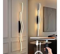 SERBASIC Battery Operated Wall Lights Wave Line,Black Rechargeable Wireless Wall Lights with Remote Control,Stepless Colors 3000K-6000K & Dimming,Morden Wall Sconces for Living Room