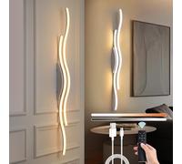 SERBASIC Battery Operated Wall Lights Wave Line,Rechargeable Wireless Wall Lights with Remote Control,Stepless Colors 3000K-6000K & Dimming,Morden Wall Sconces for Living Room