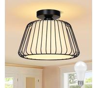 SERBASIC Black Modern Chandeliers Ceiling Lights with White Fabric Shade,Metal Cage Light Fixtures with E27 Base for Living Room,Kitchen,Dining Room,Bedroom,Farmhouse