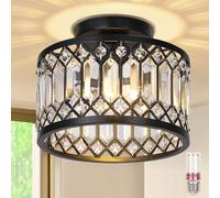 SERBASIC Crystal Ceiling Lights Living Room Chandeliers with Dimmable Bulb,3 Color Changing Black Ceiling Light Fixture with E27 Base for Hallway,Kitchen,Dining Room,Bedroom