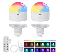 SERBASIC Rechargeable LED Bulb Set of 2 E27-3 Color Temp & 12 RGB Remote Control,Dimmable USB Battery Powered Bulb with Timer, Portable Charging Light for Lamps/Camping/Emergency