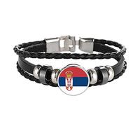 Serbia Flag Braided Bracelet Leather Chain Crystal Wristband Souvenir,Fashion Handmade Bracelet for Man & Woman Special Day's Gift