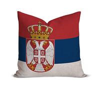 Serbia Flag Lumbar Pillow Cover 16 x 16 Inch, Square Cotton Linen Patriotic Cushion Covers, Decorative Throw Pillow Case Protector with Hidden Zipper for Sofa Couch Bedroom Home