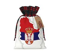 Serbia Flag Map Print Plaid Burlap Bag With Drawstring Christmas Burlap Pouches For Birthday Party Favors Gift