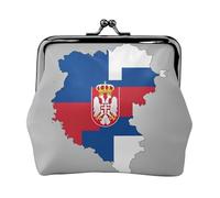 Serbia flat flag map small makeup bag for purse,kiss lock bank card storage bag retro compact multifunctional change bag, Black, One Size, Art Deco