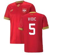 Serbia Men's 2022 - 2023 Home Shirt - Vidic 5 in Red | Size: Medium Serbia Red M