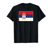Serbian Flag of Serbia with Gold Border Value Graphic T-Shirt, Men, Black, L