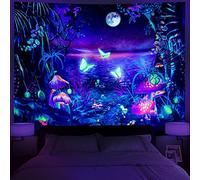 Serborlur Blacklight Fantasy Forest Moon Tapestry UV Reactive Butterfly Galaxy Space Wall Hanging for Bedroom Living Room (59.1 × 78.7 inches)