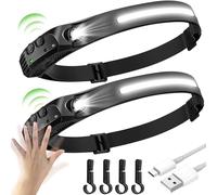 SerDa-Run 2PCS LED Head Torch, USB Headlamp 350 Lumens COB LED Headlight 80g Motion Sensor Headtorch with IPX4 Waterproof for Kids Adults, Running, Camping, Hiking, Fishing, Hunting, Climbing