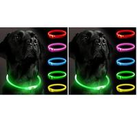 SerDa-Run Light Up Collar, Dog Collar Lights for Dark, Flashing Rechargeable Collar with Three Modes, Size-Adjustable, Green (Pack of 2)