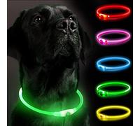 SerDa-Run Run Light Up Dog Collar, Green, LED Dog Collar with USB Rechargeable, Adjustable Flashing, Three Light Modes, Basic Collar, 70cm, Small Dogs