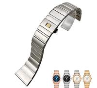 SERDAS 15mm 17mm 18mm 23mm 25mm Stainless Steel Watch Bands Folding Buckle Watch Strap，For Omega Double Eagle Constellation Bracelet(Silver,25mm-10mm)
