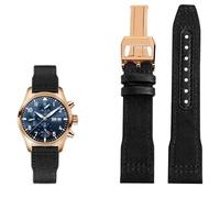 SERDAS 20mm 21mm 22mm Nylon Leather Watchband，For IWC Le Petit Prince Big Pilot IW3777 Black Sport Canvas Watch Strap(Black rose,20mm)