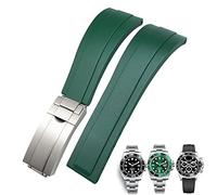 SERDAS 20mm 21mm Rubber Watchband For Rolex Daytona Submariner GMT Yacht-Master OYSTERFLEX Silicone Strap Deployment Buckle Bracelets(Green matte clasp,20mm)