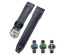 SERDAS 21mm 20mm Cowhide Leather Watchband Fit for IWC Pilot's Watches Portugieser Bracelets Blue Watch Strap Accessories Men tool(Dark blue Folding,21mm)