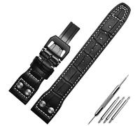 SERDAS 22mm Real Leather Nylon Rivets Watchband，For IWC SPITFIRE Big Pilot's Watch IW5009 Cowhide Strap(B-Black black)