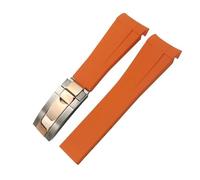 SERDAS Curved End Rubber Watchband 20mm 21mm 22mm for Rolex Submariner GMT Daytona Datejust Explorer 2 Silicone Watch Strap(Orange silver rose,22mm)