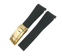 SERDAS Curved End Rubber Watchband 20mm 21mm 22mm for Rolex Submariner GMT Daytona Datejust Explorer 2 Silicone Watch Strap(Black golden,21mm)