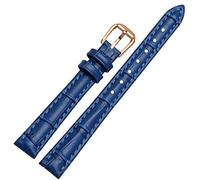 SERDAS For any brand leather watchband for Girls and Student Crocodile grain band 10 12 14 16 18mm black brown red white blue strap(Deep blue-rose gold,18mm)
